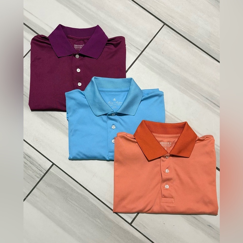 Brooks Brothers Men's Small Polo Shirt Maroon Micro-Dot Stretch Golf Performance - Picture 15 of 16
